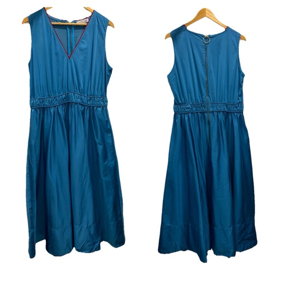 ROKSANDA COLLECTIVE Dress Blue Midi Size 12 Sleeveless Cotton V-Neck Casual EUC - Picture 7 of 16